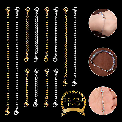 12Pcs Silver amp; Gold Stainless Jewelry Steel Necklace Bracelet Extender Chain Set $12.48