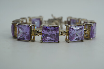 #ad NF Sterling Silver Light Purple Radiant Cut Crystal Link Bracelet $250.00