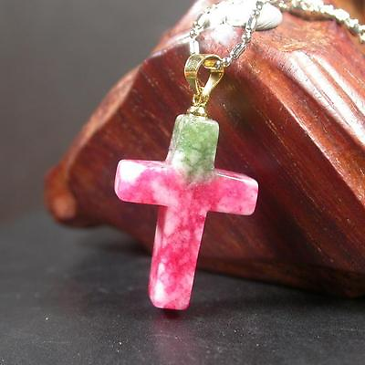 #ad #ad Yellow Gold Plate CHINESE Green Red JADE Pendant Jesus Cross Necklace 262729 $5.50