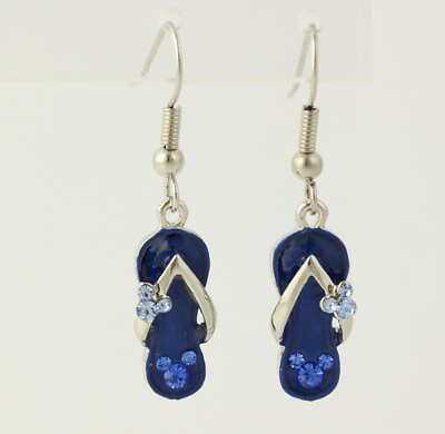 #ad New Disney Butterfly Flip Flop Earrings Dangle Pierced Blue Crystal Enamel $7.99