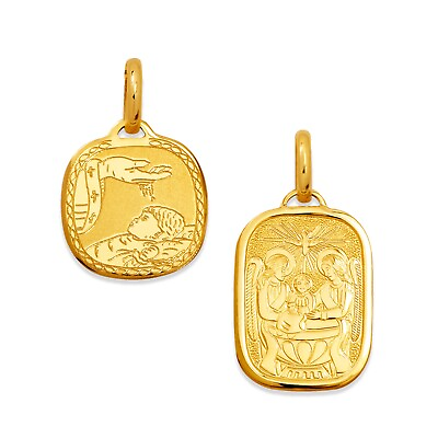 #ad Baptism Christening Medallion Charm Religious Pendant Solid 14K Yellow Real Gold $148.80