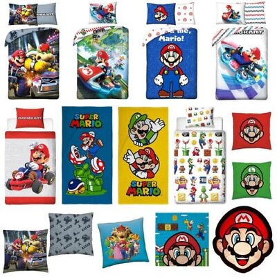 #ad SUPER MARIO KIDS BEDROOM DUVET COVER SETS SINGLE DOUBLE CUSHIONS TOWELS RUGS $20.35