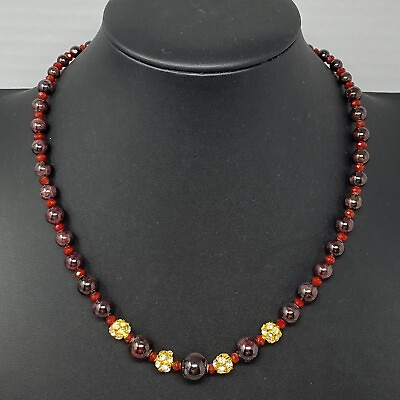 #ad Garnet Necklace Deep Red Stone Rhinestone Graduating Beads Spacer Crystal 21quot; $22.49