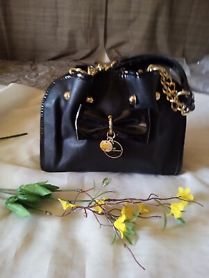 #ad Lulu Guinness Black Bow Gold Chain Shoulder Handbag $105.00