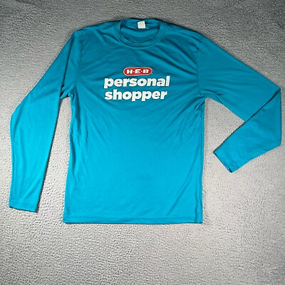#ad HEB Personal Shopper T Shirt Mens Small Cyan Blue Long Sleeve Curbside Employee $11.67