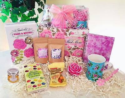 #ad DELUXE Mother#x27;s Day Organic Rose amp; Lavender Flower Tea Gift Basket: MUG amp; MORE $49.99