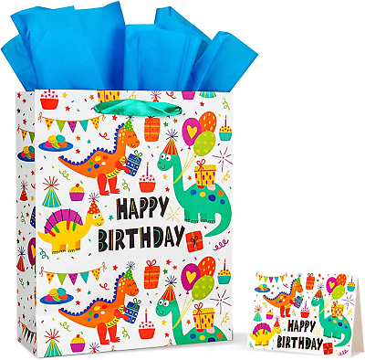 #ad 12.6quot; Large Happy Birthday Gift Bags with Tissue Papers and Card for Boys Girls $9.88