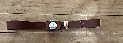 #ad vintage Schrimsher leather insert buckle with a new belt and snaps made in USA $65.00