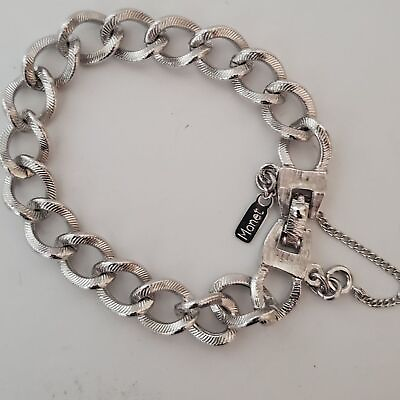 #ad Monet signed vintage textured silver tone chain Link bracelet $14.00