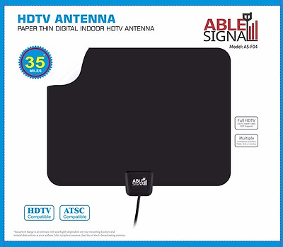 #ad NEW INDOOR PAPER THIN FLAT HDTV TV ANTENNA 35 MILES VHF UHF $10.99
