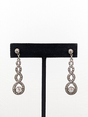#ad Avon Silver Tone Round Rhinestone Twist Bar Dangle Pierced Earrings $6.99