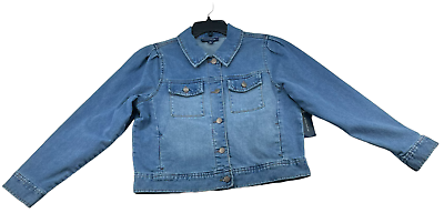 #ad Charter Club Denim Jacket Womens size Small Blue 4 Pocket Button Down Stretch NW $27.52