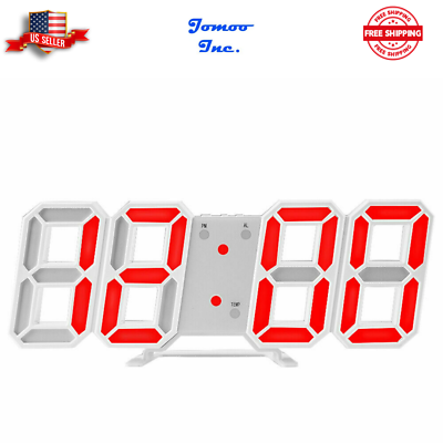 Digital 3D LED Wall Desk Alarm Clock 9.7quot; Brightness Adjustable Gift Red $10.99