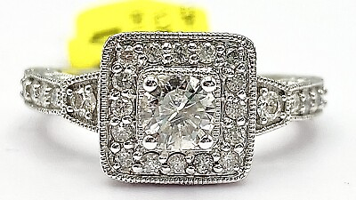 #ad .96 ct NATURAL DIAMOND halo vintage solitaire engagement ring 14 k white GOLD $798.00