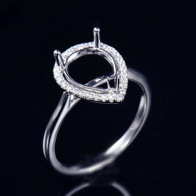#ad Custom Pear Setting 14K White Gold Natural Diamond Anniversary Semi Mount Ring $400.00