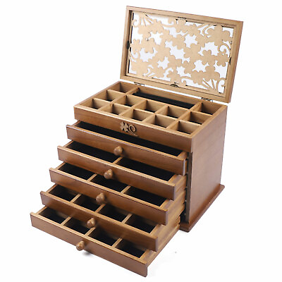 #ad Large Vintage Wooden Jewelry Box 6 Layers Necklace Organizer Storage Box Gift $48.88