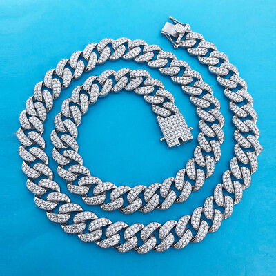 #ad 9mm Real Miami Cuban Link Chain MOISSANITE Solid Sterling Silver Necklace 18quot; $598.91