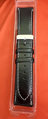 #ad New Water Resistant Black 22mm Padded Watch Band High Contrast White Stitching $6.79