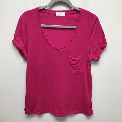 #ad T.la Womens T Shirt Pink Short Sleeve V Neck Slit Pocket Cotton Blend USA XS $10.77