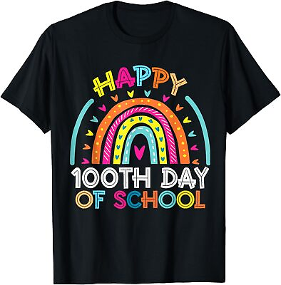 #ad Happy 100th Day Of School Teacher Kids 100 Days Unisex Black 2D T SHIRT Us Size $15.98