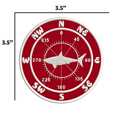 #ad Nautical Compass Shark Embroidered Patch hook Nature Lover Gift Applique $5.87