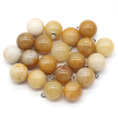 #ad Wholesale 50pcs Round Natural Yellow Jade Stone Pendants 12mm for Jewelry Making $23.74