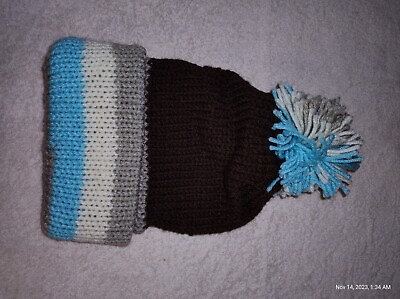 #ad Adult sized beanie colorsbrown white baby blue and gray $25.00