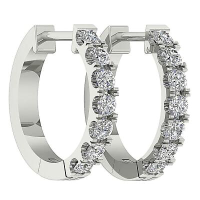 #ad White Gold Hoops Earrings VVS1 F 0.45 Ct Natural Diamond 14K Prong Set 0.60 Inch $789.59