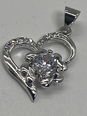 #ad 925 sterling silver heart cz pendant 1 in Length 1.52 g CZ 5.30 mm ￼ $12.99