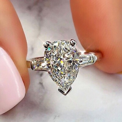 #ad 2.00 Ct Pear Cut Moissanite Solitaire Engagement Ring In 14K White Gold Plated $149.99