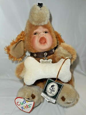 #ad GEPPEDDO Cuddle Kids 2003 Hunter Dog Porcelain Doll Plush Body Bone Collar 9 3 4 $25.62