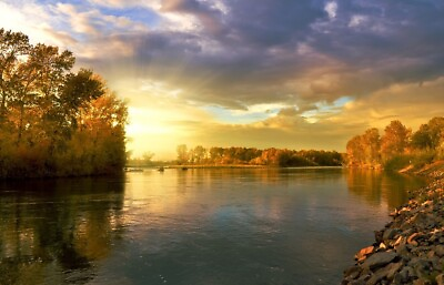 #ad Digital Image Picture Photo Pic Wallpaper Background River Autumn Lake Sunset $0.99
