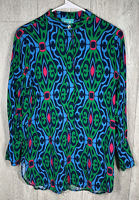 #ad Escapada Women Geometric Short Sleeve Blouse SZ X Small Multi Color $10.00