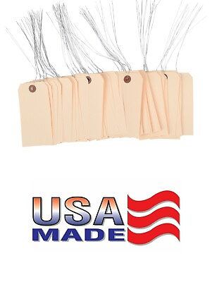 #ad 100 Pack 4 3 4quot; x 2 3 8quot; Size 5 Manila Inventory Pre Wired Hang Tags with Wire $10.49