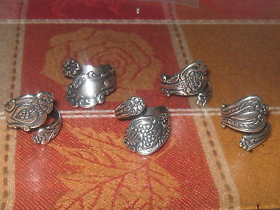 #ad SALE WHOLESALE LOT 5 VINTAGE STYLE ADJUSTABLE FLORAL ANTIQUE SILVER SPOON RINGS $32.00