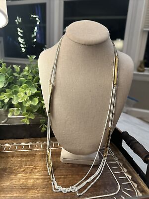 #ad VINTAGE 80s MONET Long Multi Strand Gold amp; White Knotted Pendant Necklace 31” $25.00