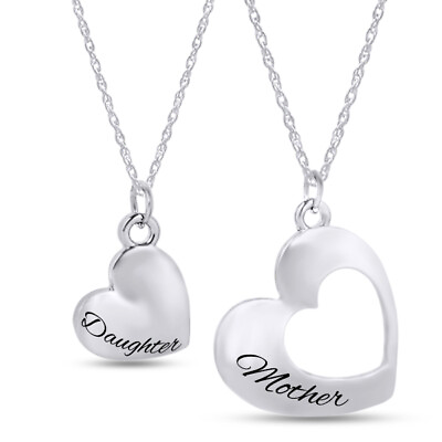 #ad #ad 2Pcs Matching Necklace Set Mother Daughter Mom Family Hearts Love Silver Tone AE $75.59