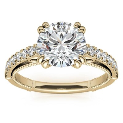 #ad Yellow Silver MM Round Cut 2.00Ct Diamond Beautiful Engagement Ring Lab Created GBP 99.00