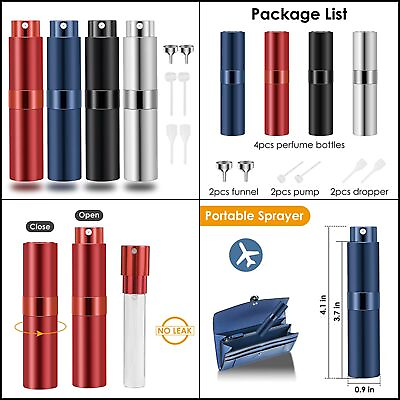 #ad 4 Pack 8ml Travel Perfume Atomizer Bottles Refillable Empty Cologne Sprayer $15.30