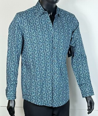 #ad Alfani Men#x27;s 100% Cotton Long Sleeve Floral Print Shirt Multiple sizes $35.99