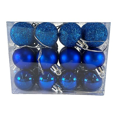 #ad 24 Piece Blue Mini Shiny Matte Glitter Shatterproof Ball Ornaments 1.2 Inch $12.98