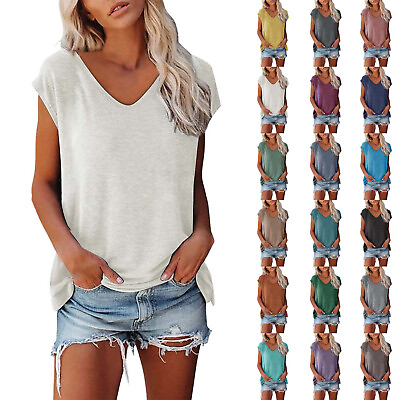 #ad Summer Women Casual Printing Short Sleeves V Neck Loose T Shirt Blouse Tops New $15.07