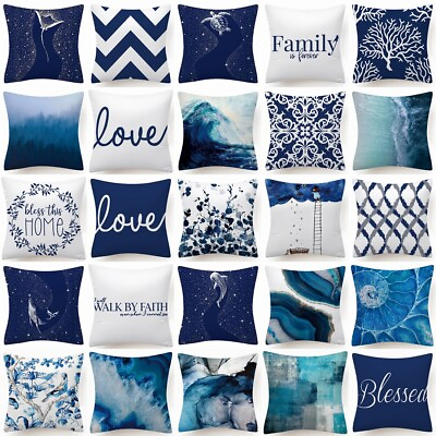 #ad Throw PILLOW COVER Blue White Decorative Double Sided Silky Cushion Cases 18x18quot; $6.86
