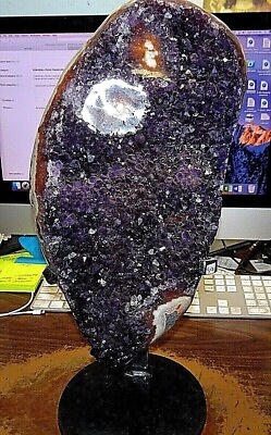 #ad AMETHYST CRYSTAL CATHEDRAL GEODE URUGUAY; CLUSTER STEEL STAND STALACTITE BASE $809.19