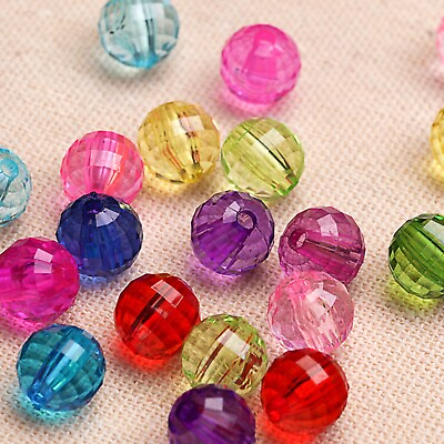 #ad 100 Mixed Colour Transparent Acrylic Faceted Round Beads 10mm Disco Ball $3.23