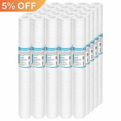 #ad 25 Pack 20quot;x2.5quot; Whole House String Wound Sediment Water Filter 1 5 10 20 Micron $11.39