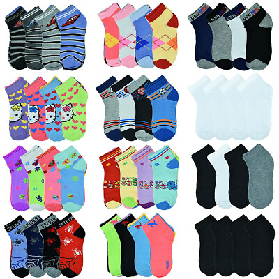 #ad 6 12 Pairs Kids Baby Toddler Boy Girl Ankle Crew Socks Cotton Casual Size 0 8 $9.99