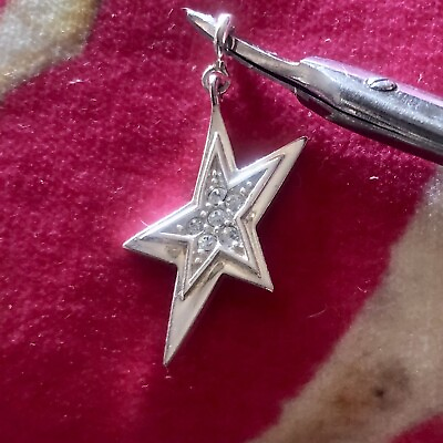 #ad Estate Sale 925 Sterling Silver CZ Star Charm 2.69gtw Signed $9.50