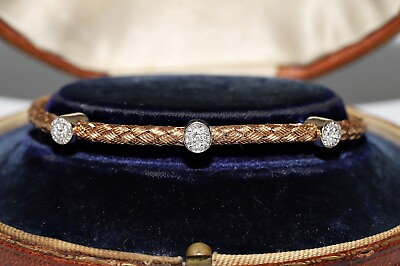 #ad Vintage 18k Gold Natural Diamond Decorated Pretty Bracelet $1424.05