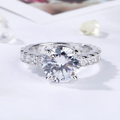 3.50 Ct Round Cut Moissanite Engagement Eternity Gift Ring 14K White Gold Plated $207.99